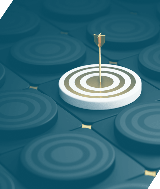 An arrow sticking straight down into the bullseye of a target among many targets